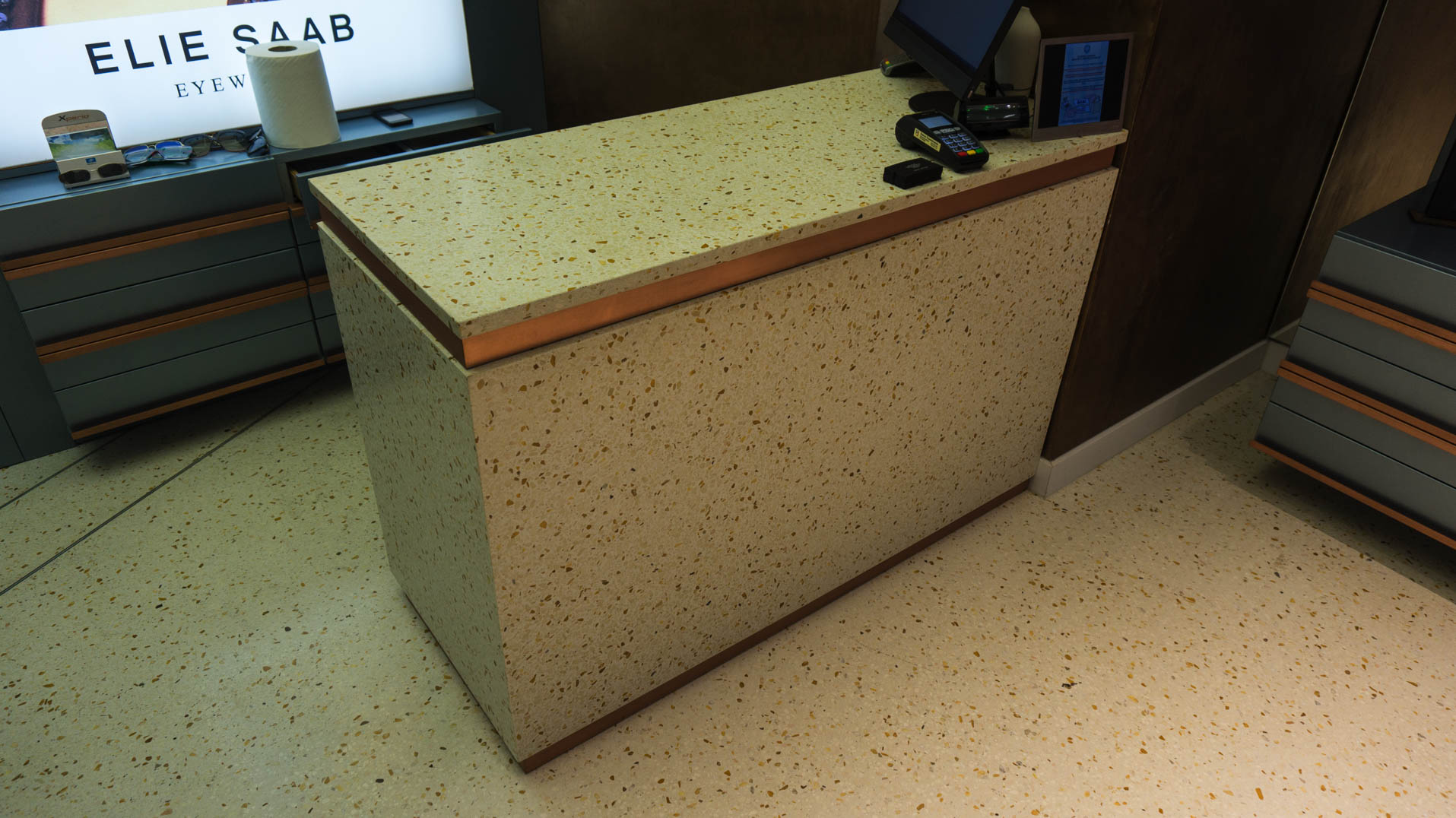 optical terrazzo flooring desk