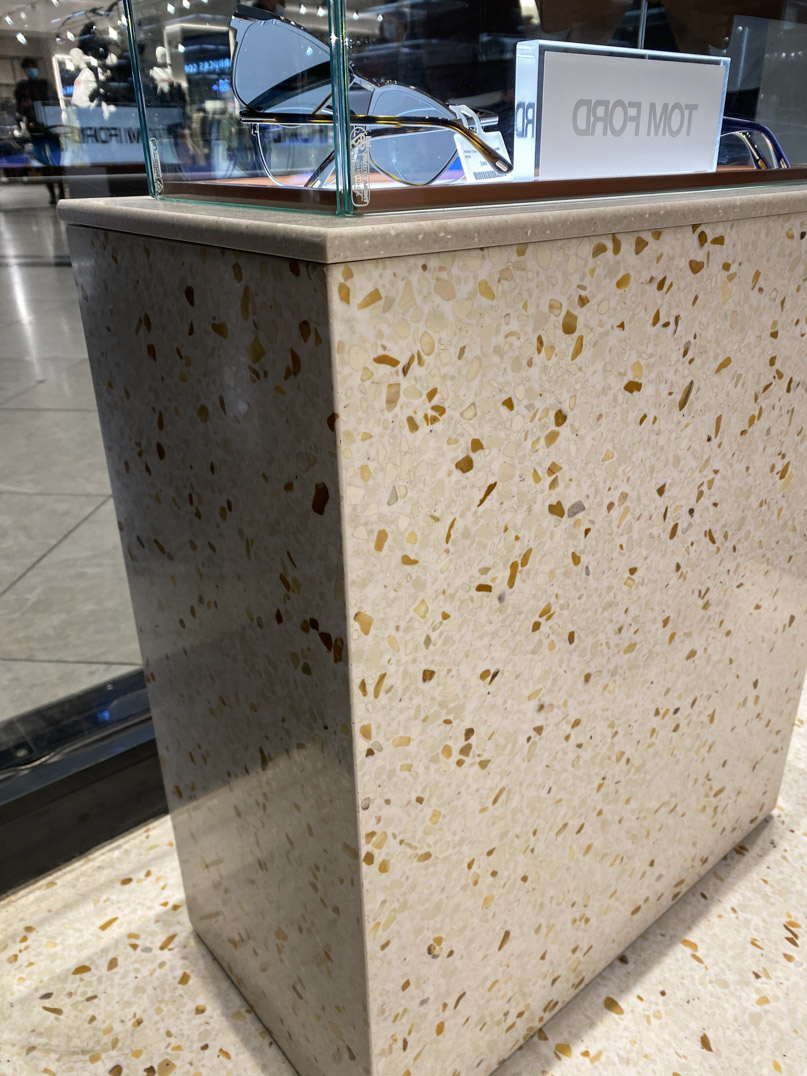 light color terrazzo eyewear display