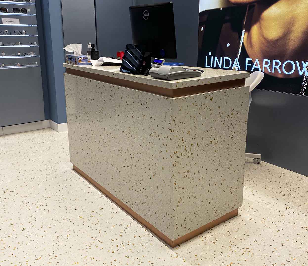 terrazzo desk in optical shop