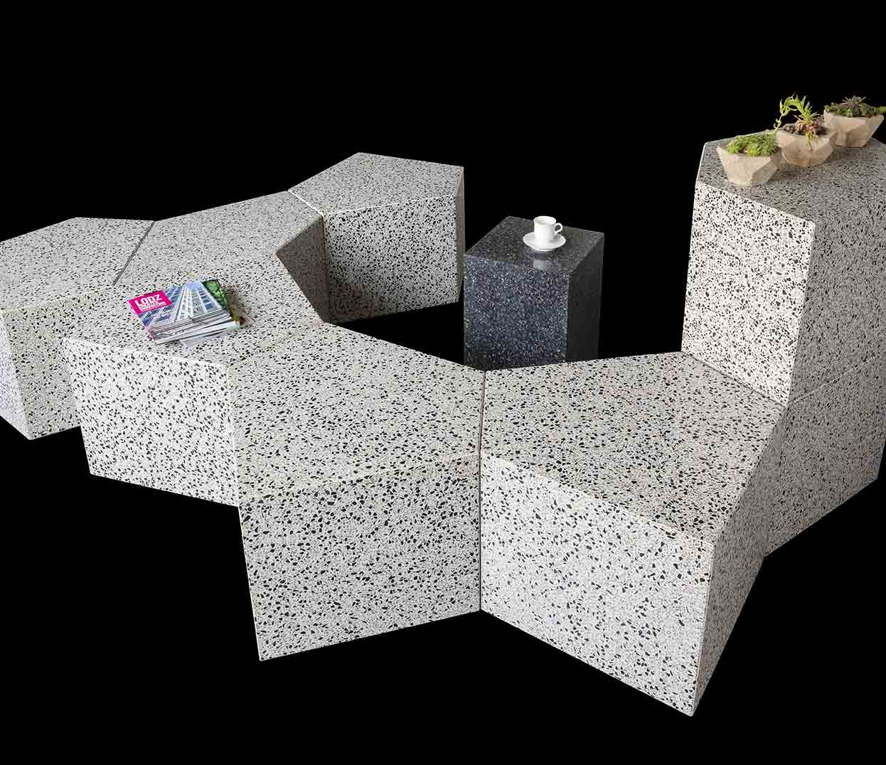 modular objects made of terrazzo