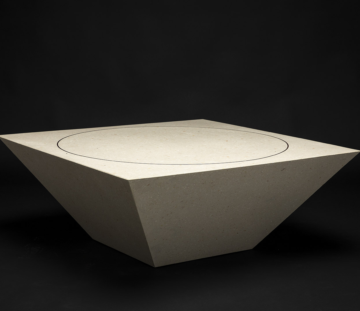 cupper circle intarsia table made of terrazzo