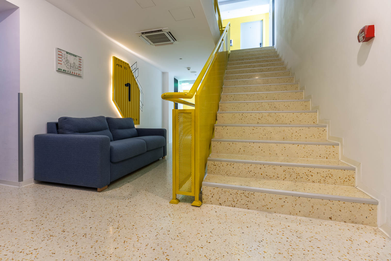 terrazzo stairs and flooring in a hotel lobby