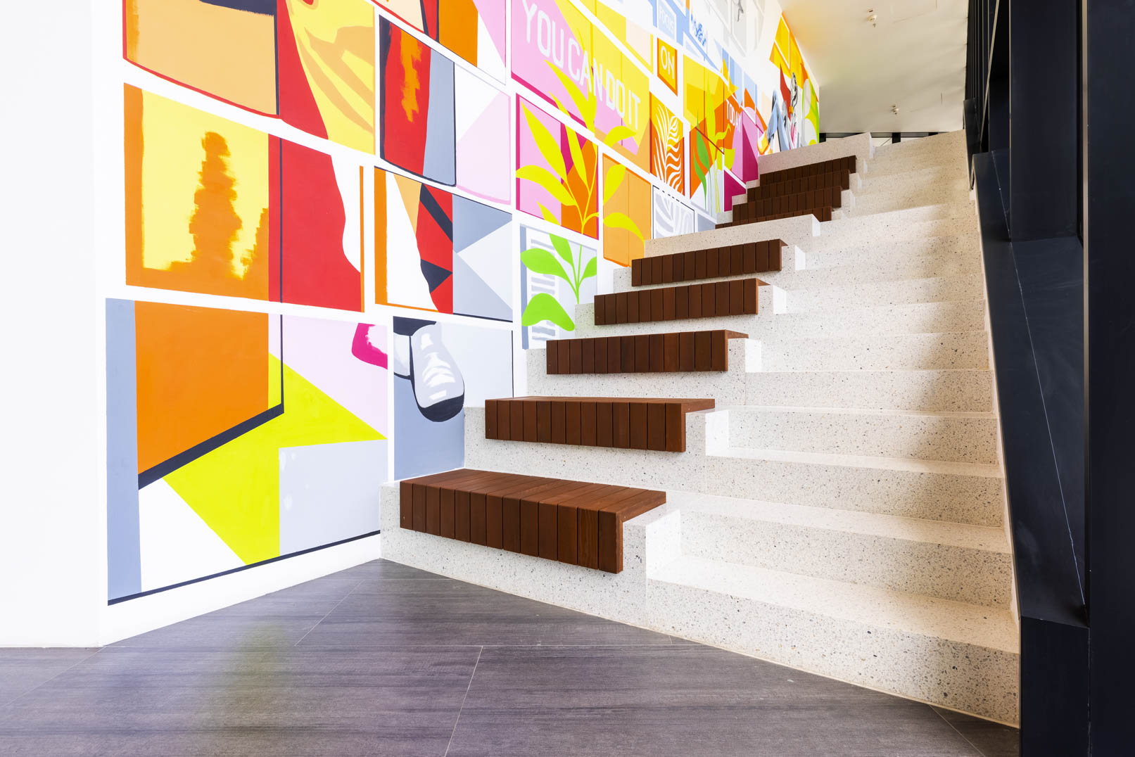 office resting area with terrazzo