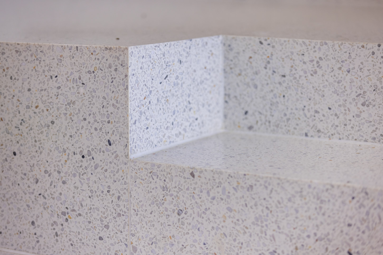 white precast terrazzo stairs