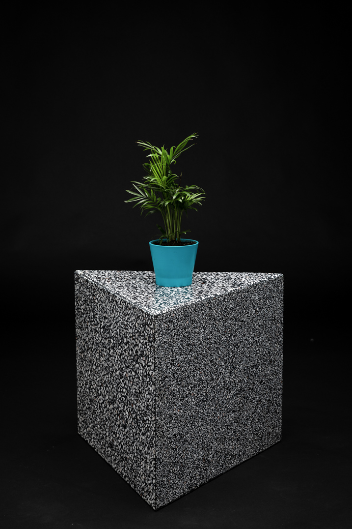 black terrazzo with white marble