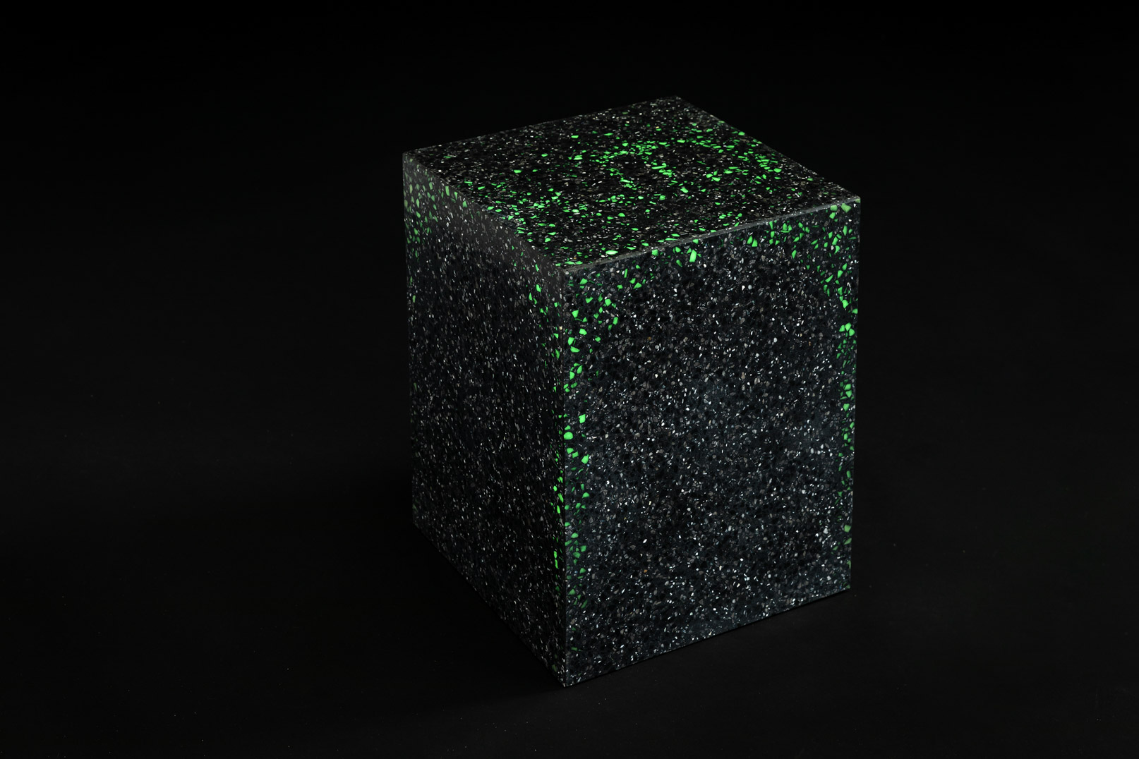 terrazzo black cube with neon glass