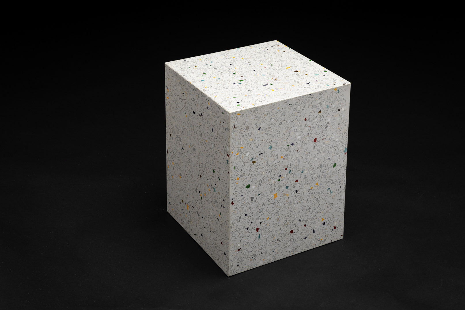 terrazzo cube with colored glass