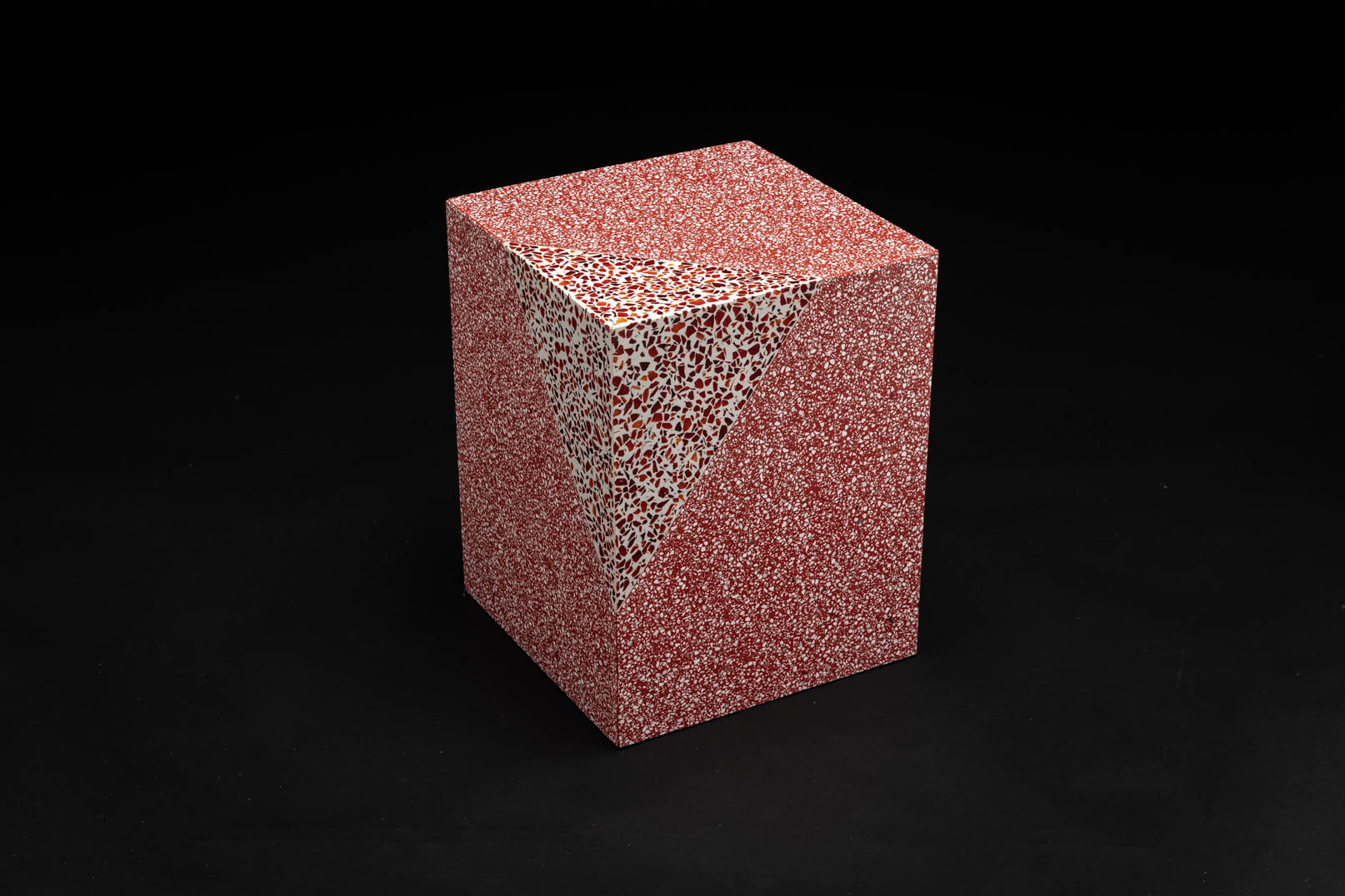 terrazzo cube with red and white chips
