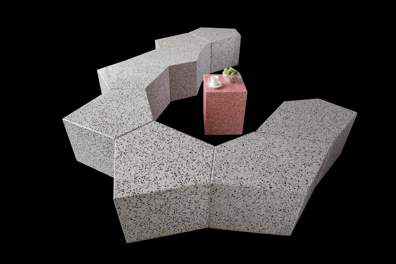 modular objects made of terrazzo