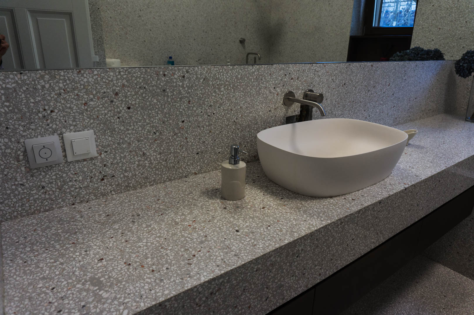 grey terrazzo bathroom countertop