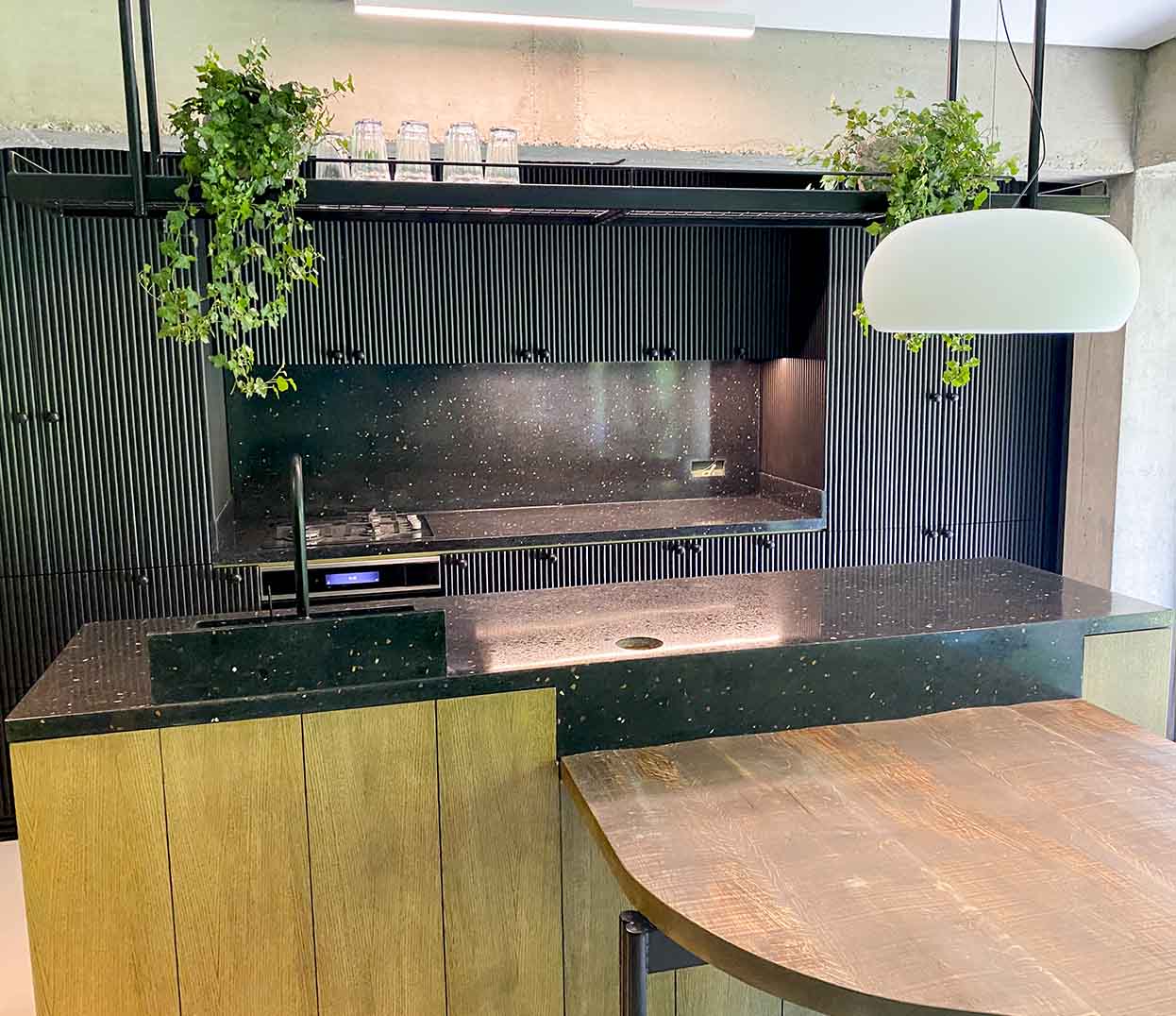 black kitchen and terrazzo worktop