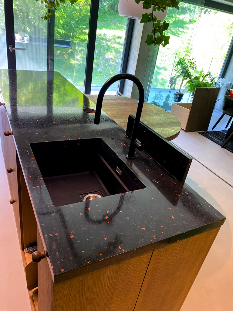 kitchen with black terrazzo