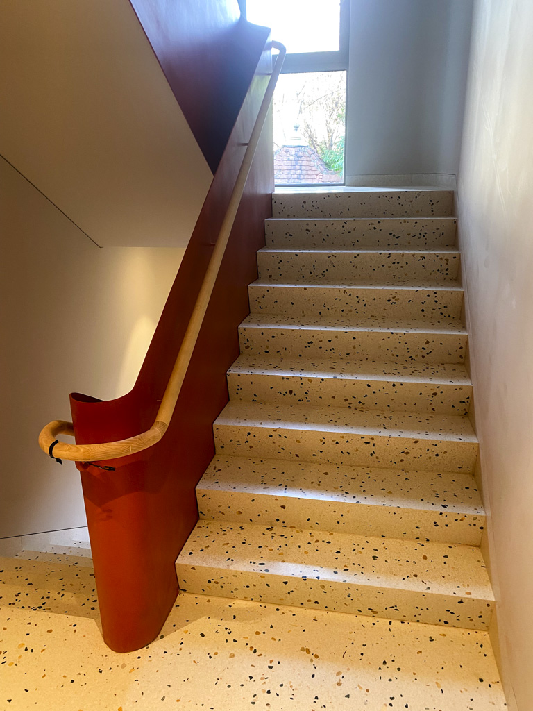 white epoxy terrazzo stairs