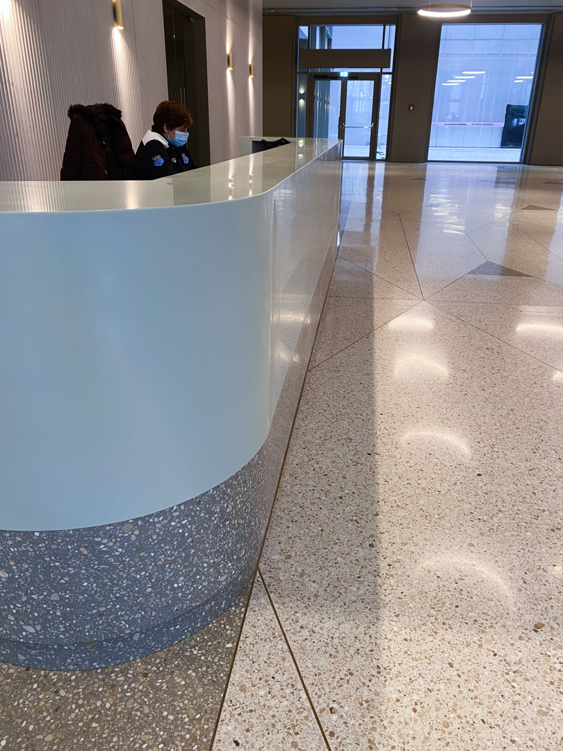 reception desk made using terrazzo