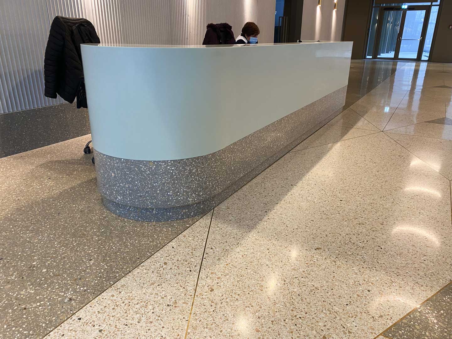 reception desk with terrazzo