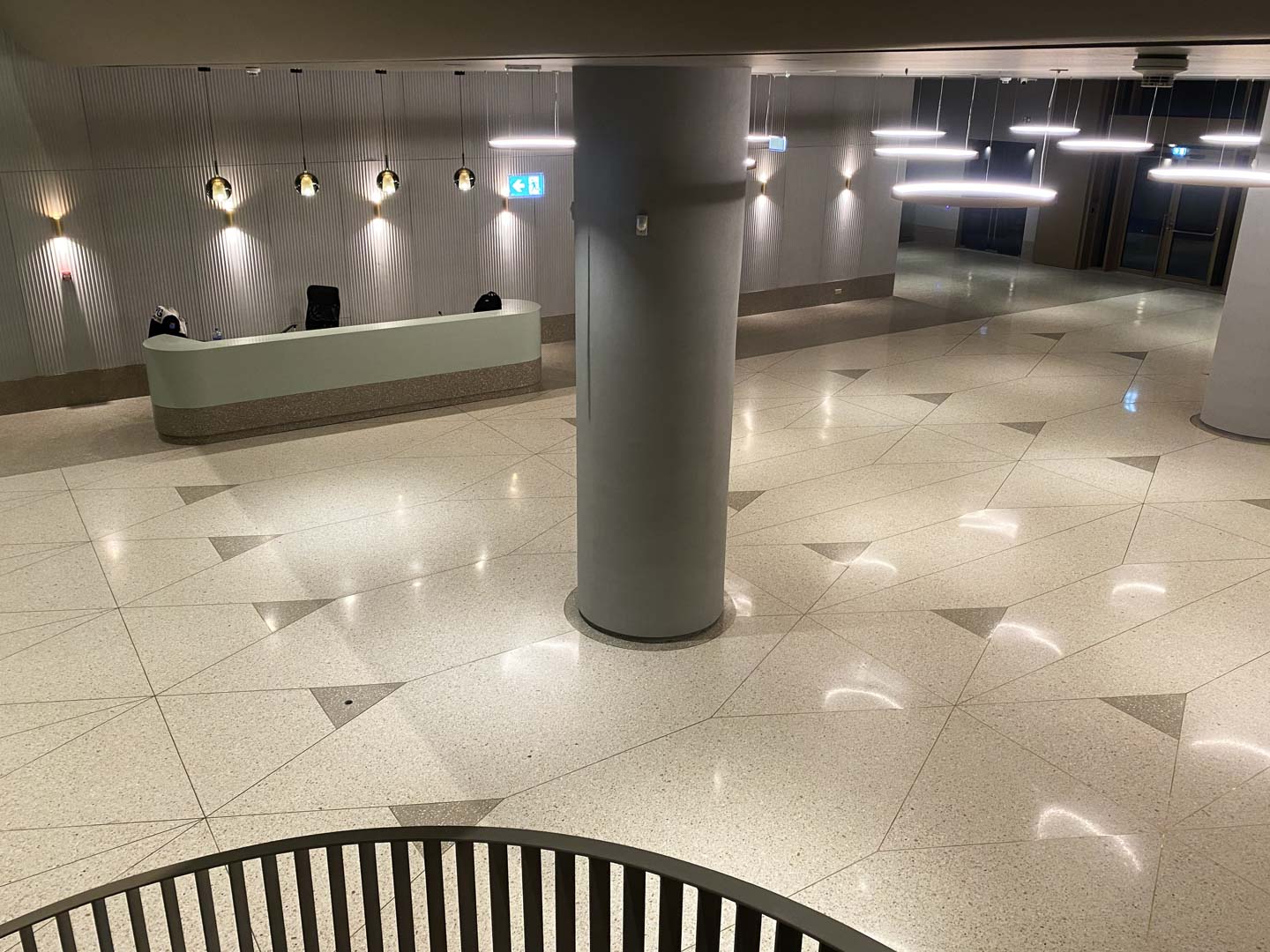 Tandem Office Building - an elegant design with terrazzo in the reception area, lobby lifts, stairs, and covings.