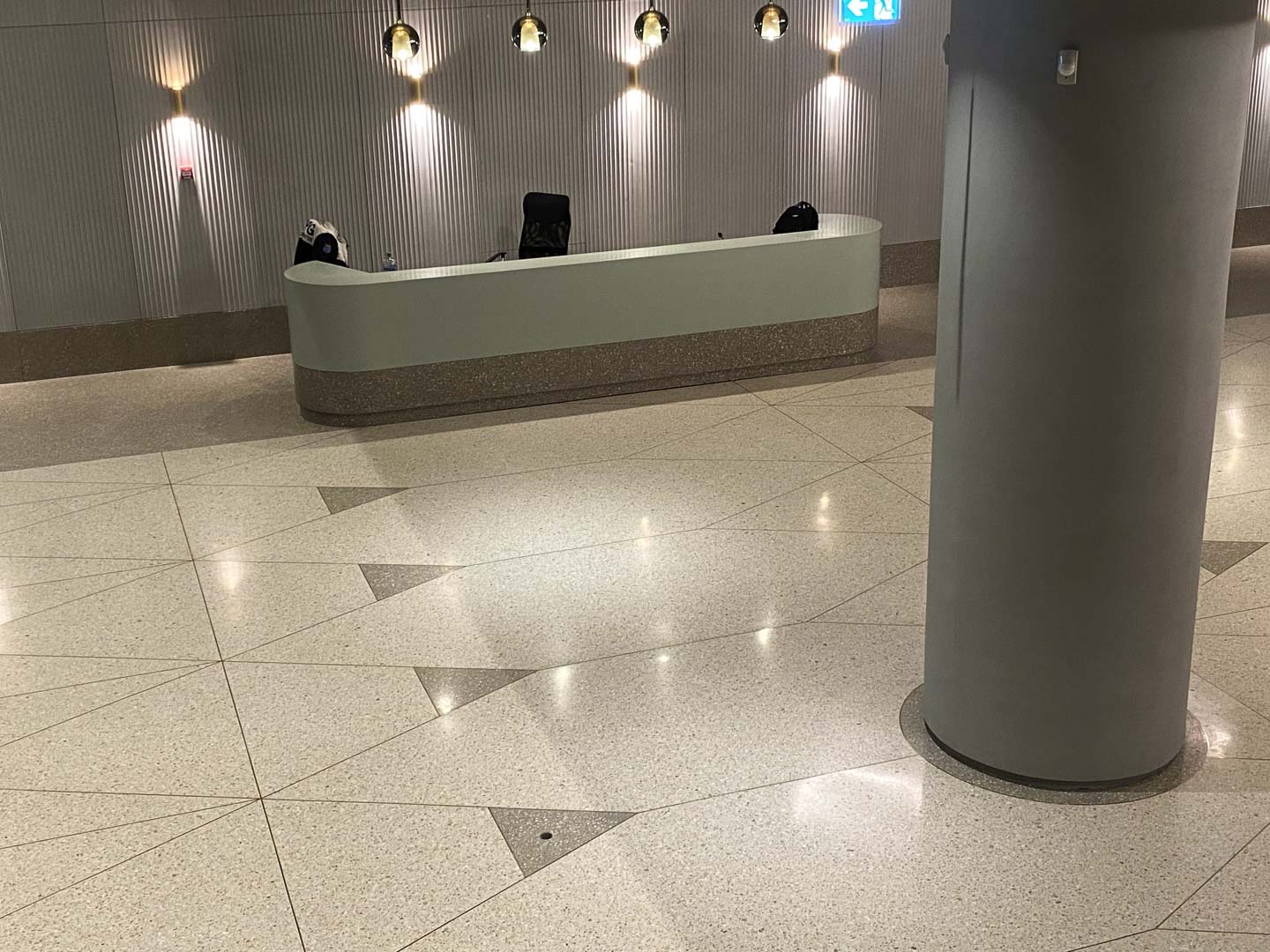Tandem Office Building - an elegant design with terrazzo in the reception area, lobby lifts, stairs, and covings.
