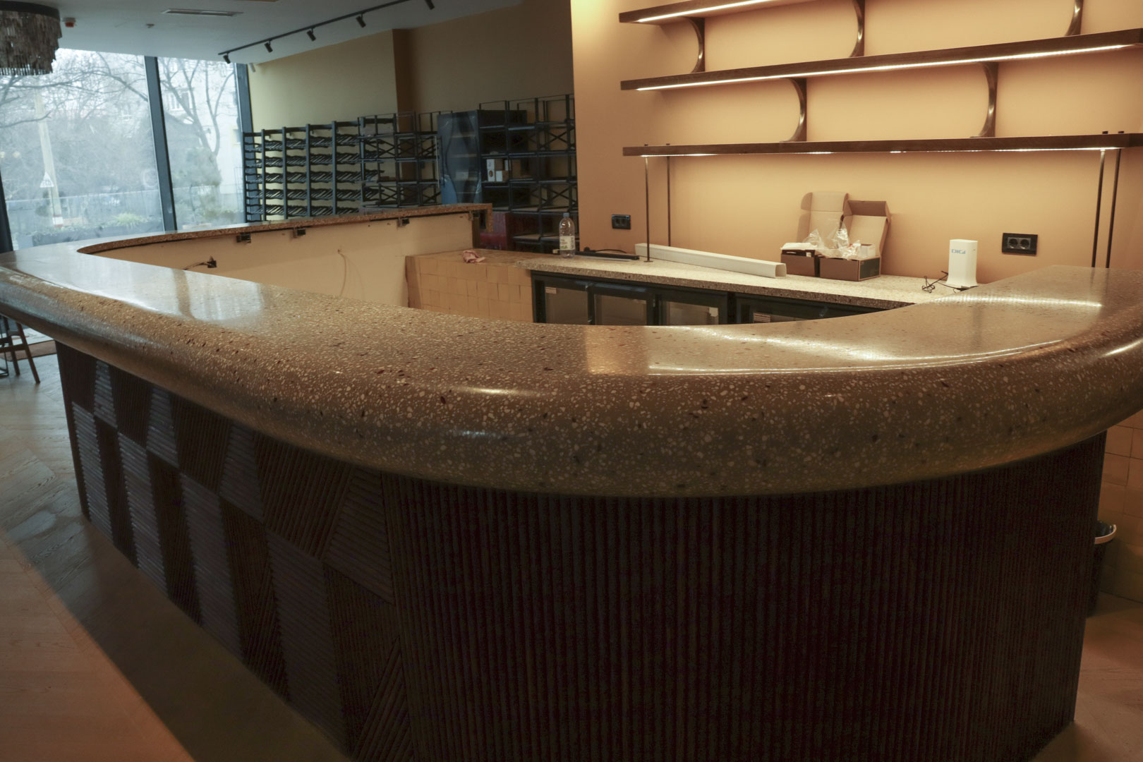 8m long terrazzo bar top shows the extraordinary design possibilities of terrazzo