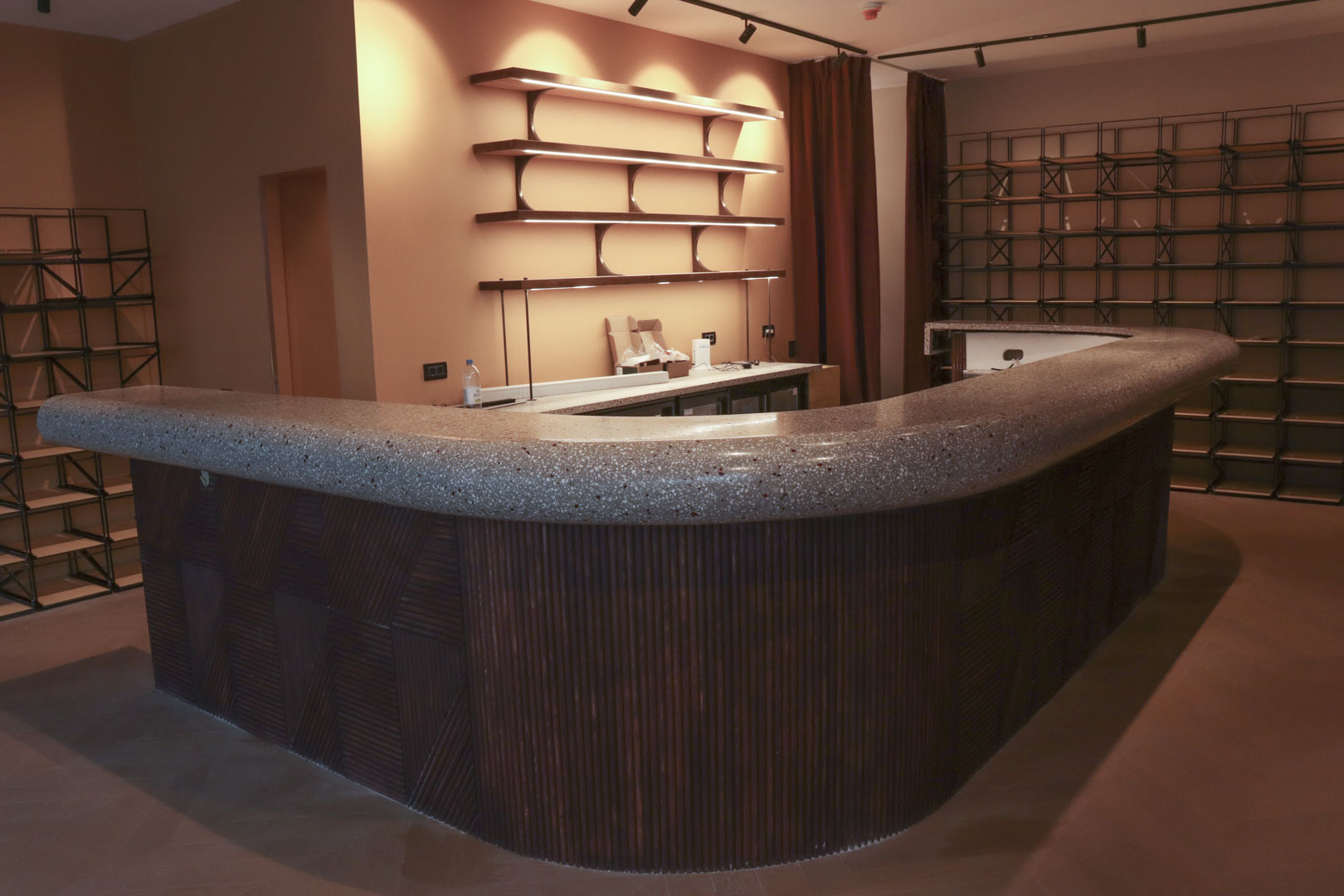 8m long terrazzo bar top shows the extraordinary design possibilities of terrazzo