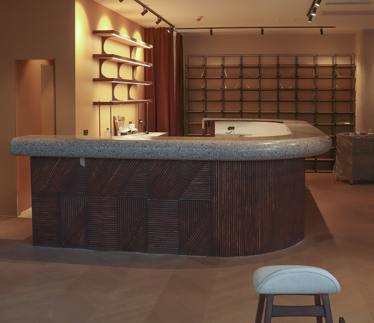 long terrazzo bar top shows the extraordinary design possibilities of terrazzo
