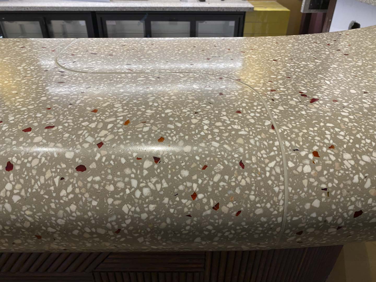 8m long terrazzo bar top shows the extraordinary design possibilities of terrazzo