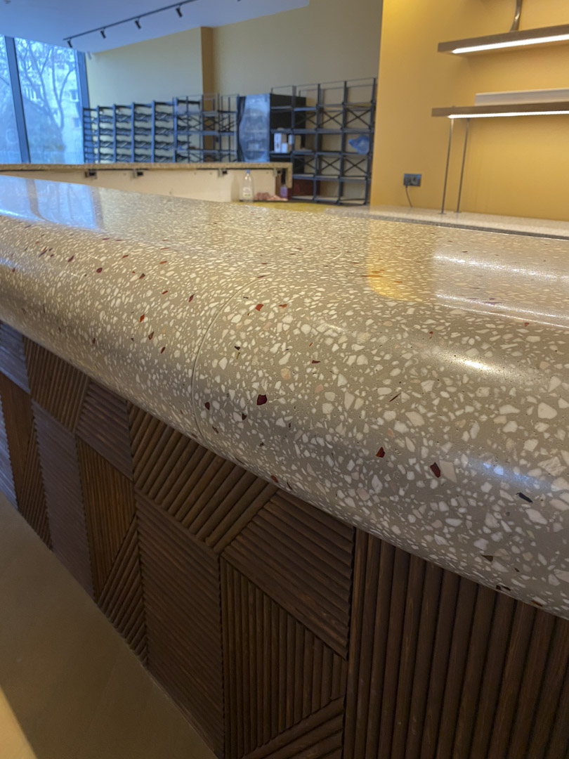 8m long terrazzo bar top shows the extraordinary design possibilities of terrazzo