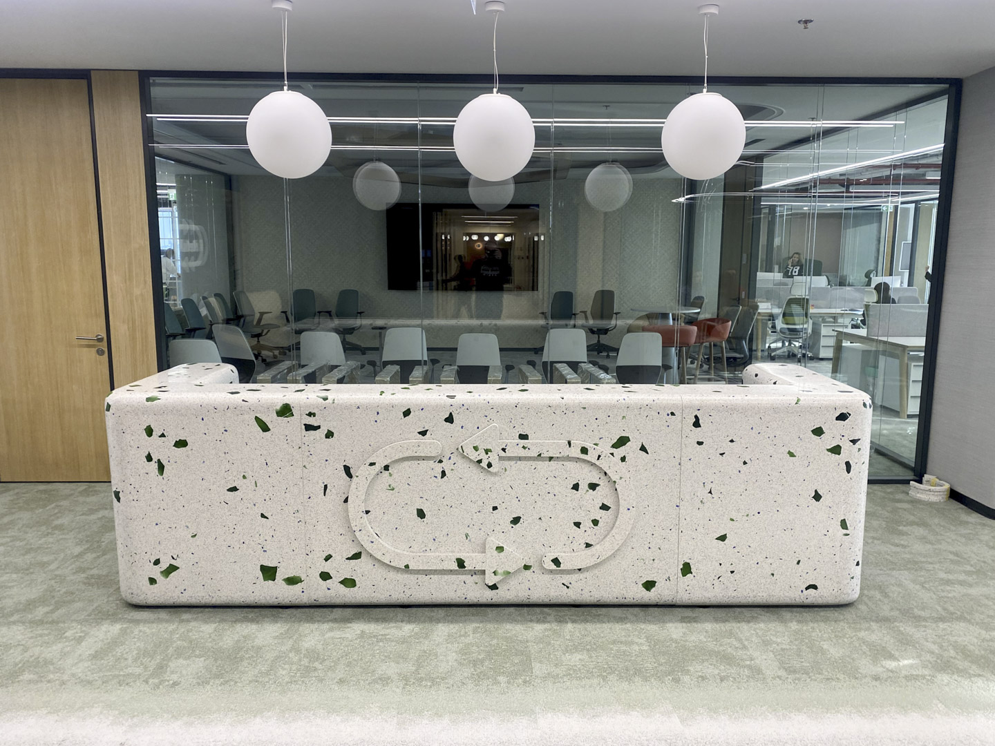 green glass terrazzo desk