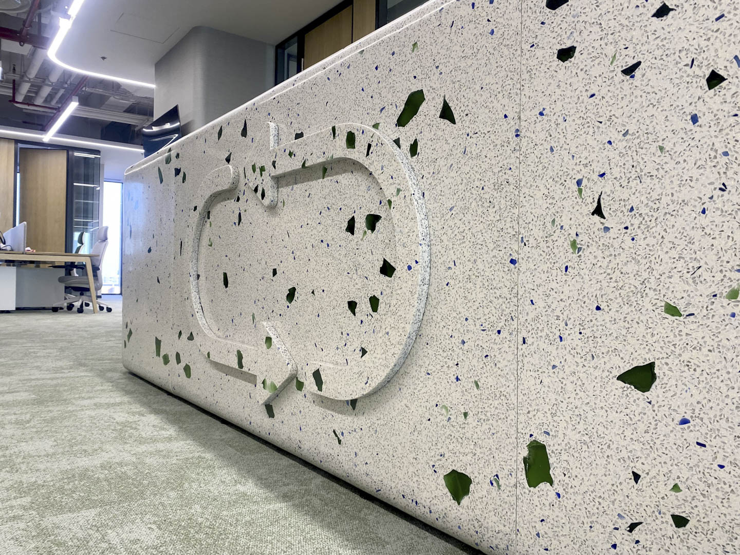 large green glass reception desk design