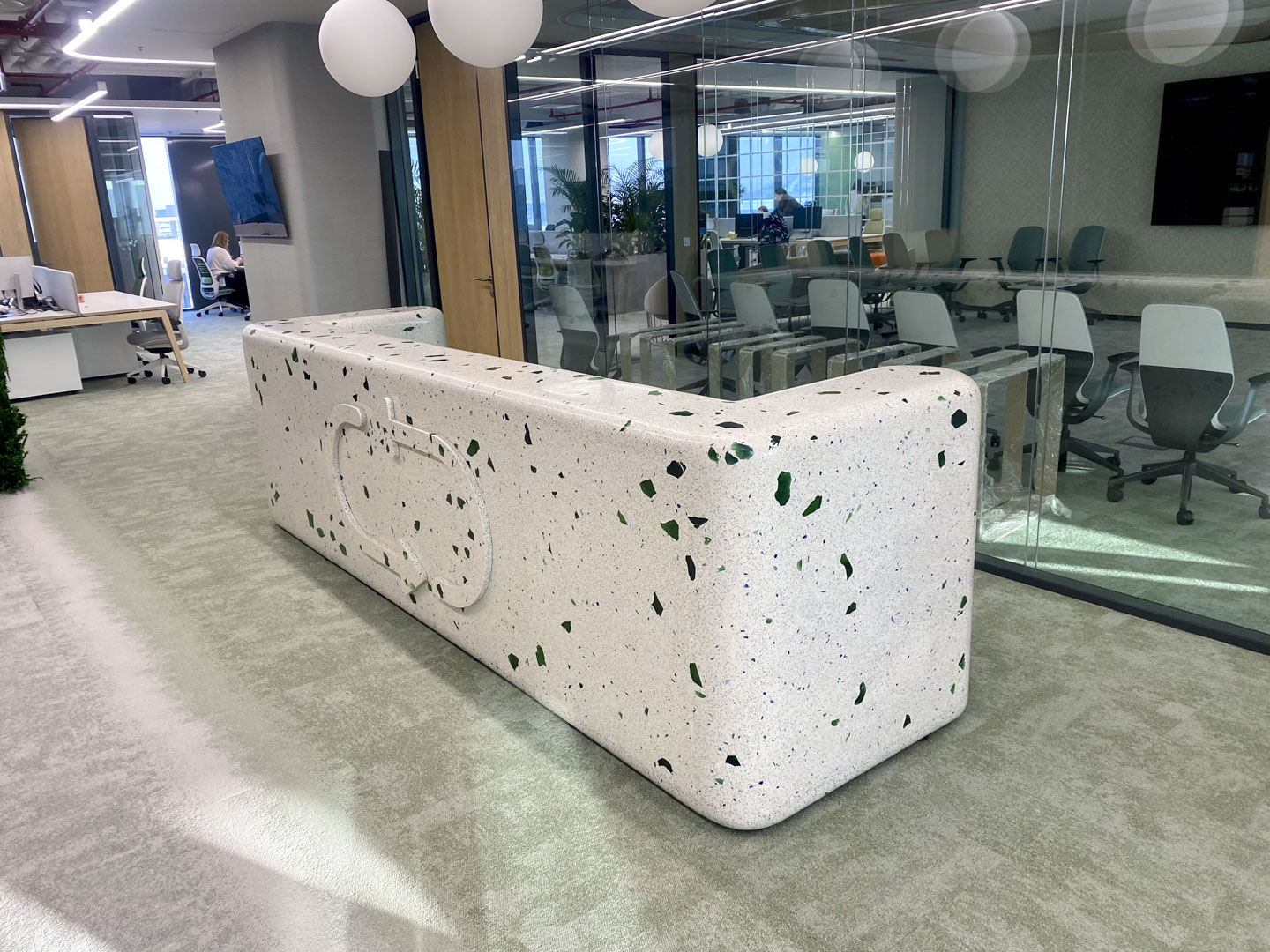 recycled green glass terrazzo reception desk